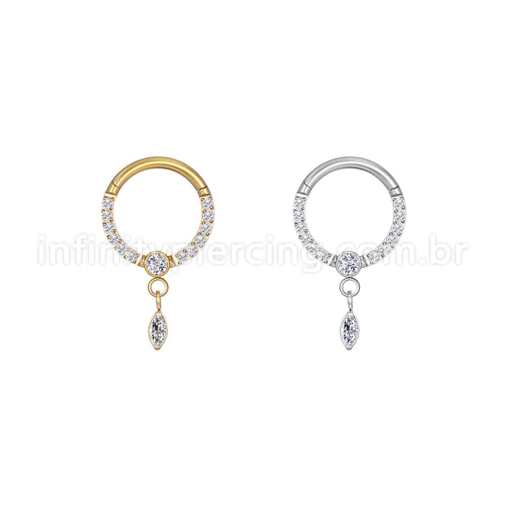 Piercing Argola Aço Cirúrgico Zircônia Cravejada Com Pingente